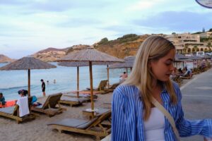 Sarah Dugdale Instagram - Greece 
1- Most content on or near the water. 
2- A man I’m quite fond of.
3- Happy. 
4- Heraklion Archeological Museum. 
5- Agia Pelagia, Crete. 
6- A meal in the mountains at Ntounias farm. 
7- Windy Mykonos. 
8- Me in the sea. 
9- A beach. 
10- A Santorini sunset.