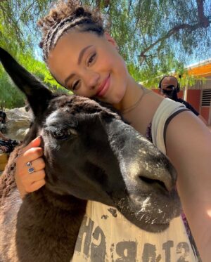 Sarah Jeffery Instagram - the cuddliest llama named Skip 🦙