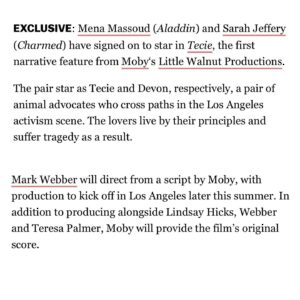 Sarah Jeffery Instagram - !!! what a privilege to use our voices for things that matter to us so deeply and for those without a voice. this team is beyond special @menamassoud @markwebber @moby @linzhicks @ameyrenecasting and so many more magic humans coming together to tell this beautiful story from Moby’s mind. Oh and he’s scoring the film. 🤯 let’s do this 🐷🌱🌸🐶💚