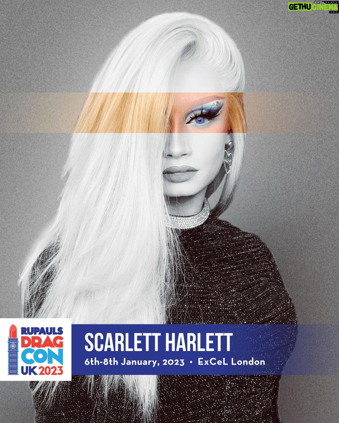 Scarlett Harlett - 8.7K Likes - Omg you guys.. DragCon UK is BACK! 💄🌟
Not only will I be attending but it’s being held right next to where I grew up at the @excellondon! 🤩
January 6th, 7th and 8th of next year I’ll be popping my @rupaulsdragcon UK cherry and I can’t wait to see all your beautiful faces as I do it! ♥️
You can grab your tickets from the 15th May 🌟 Sign up to be the first to know when they drop at uk.rupaulsdragcon.com