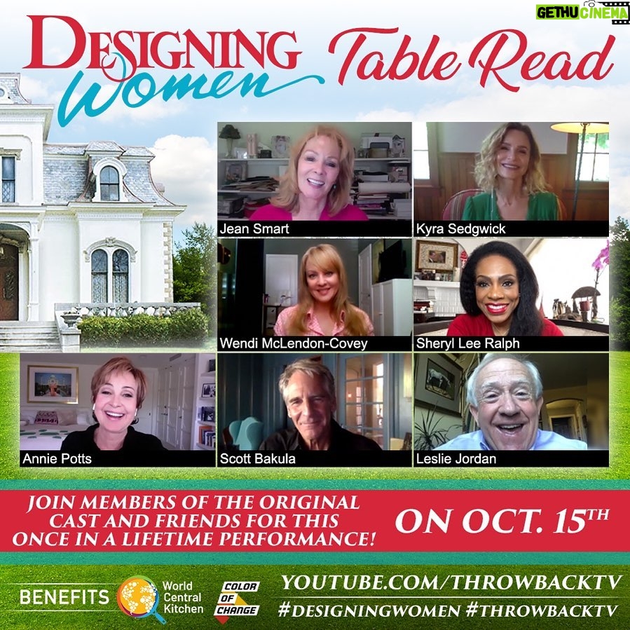 Scott Bakula - 1.8K Likes - This calls for a toast! 🥂 Join us for a special table read of #DesigningWomen benefiting @wckitchen and @colorofchange. Catch us on #ThrowBackTV on Thursday, October 15th at 2pmPT! Watch it here:
YouTube.com/ThrowBackTV