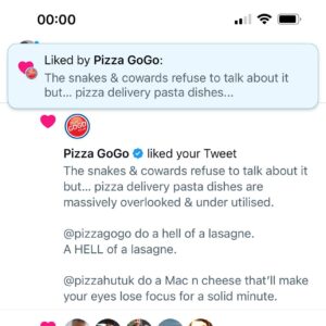 Scroobius Pip Instagram - At the strike of midnight Pizza GoGo liked a tweet of mine from August.
Happy New Year.