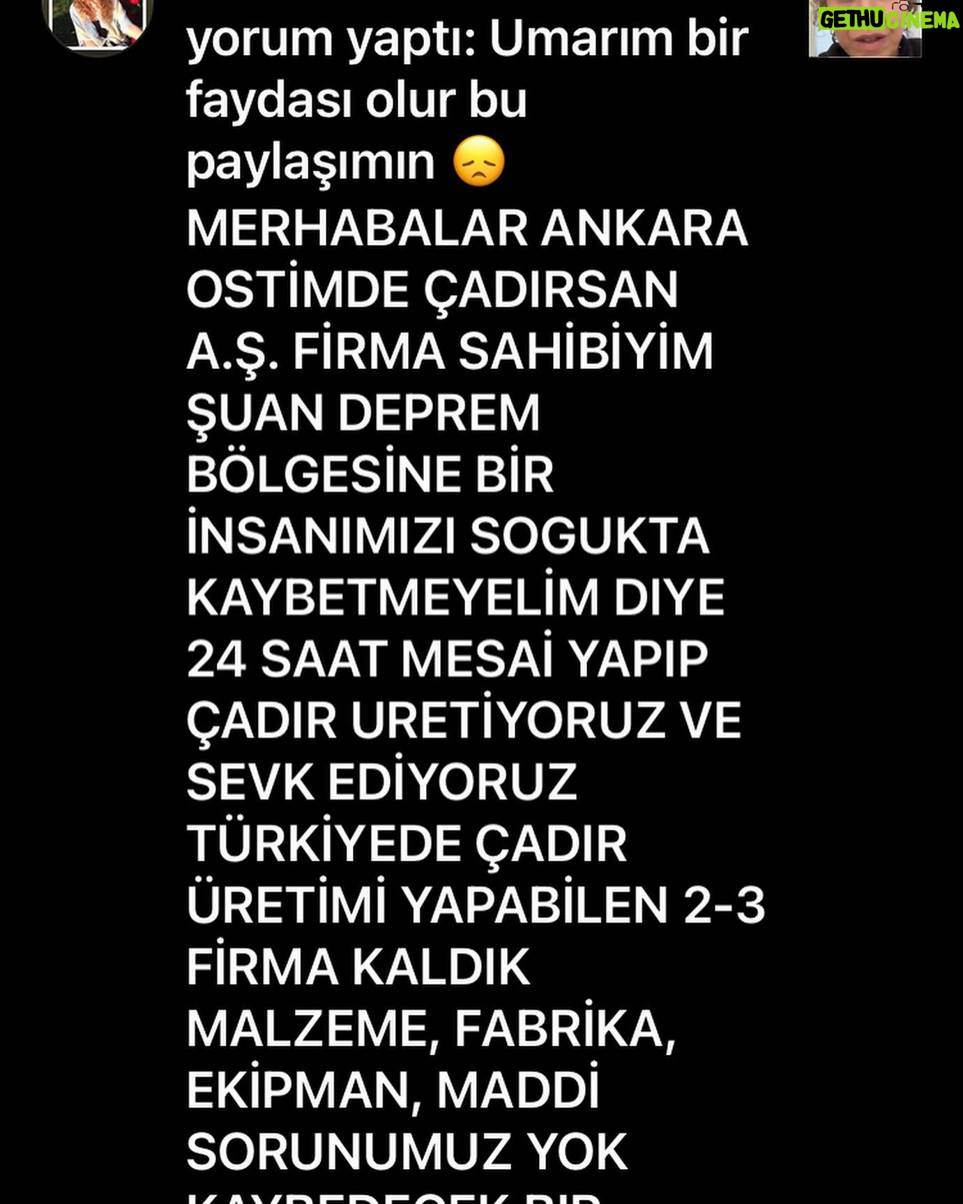 Şebnem Sönmez - 1.1K Likes - Çadır üretimi için Ankara'da çalışan aranıyor❗️
İletişim: @mine.m.ozcan.surmeli