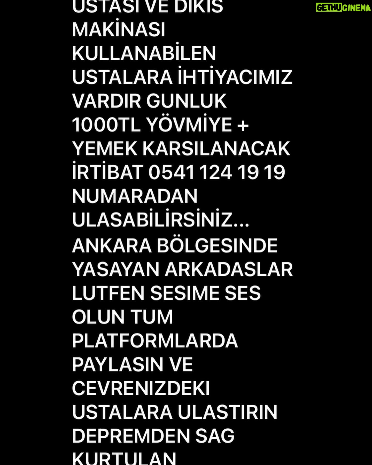 Şebnem Sönmez - 1.1K Likes - Çadır üretimi için Ankara'da çalışan aranıyor❗️
İletişim: @mine.m.ozcan.surmeli