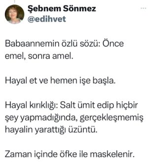 Şebnem Sönmez Instagram - Üç buçuk ay sonra -yani depremden sonra- en önemli eşiğimizi yaşadık. 
Henüz o eşikten geçemedik. 
Geçebilecek miyiz?
Nasıl?
Ortak duygulara sahip olduğumuz halde ortak bir fikrimizin, eylem beraberliğimizin olamadığını bir kez daha görüyorum. 
Bilgiçlik taslamak değil niyetim. 
Tam olarak nerede, nasıl durduğumu-zu ve duramadığımı-zı
özüyle böyle anlatabiliyorum. 

Sevgilerimle 🤍
Not: Deprem bölgelerindeki insanlara yüklenmemeyi başarabilir miyiz lütfen?