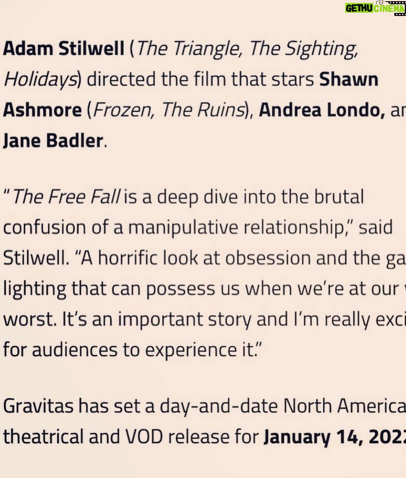Shawn Ashmore - 5.9K Likes - Excited for our film #thefreefall to be getting a theatrical and digital release in January! Proud of the work we did on the one! @adamstilwelll @andreamlondo @janebadlerworld and many many more!!