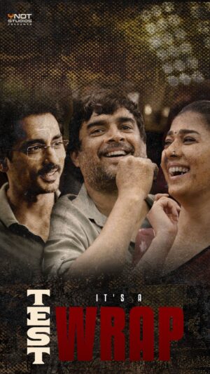 Siddharth Instagram - It’s a WRAP for #theTEST🏏 
See you in cinemas, this Summer ! 

Written & Directed by @sash041075 
Produced by @chakdyn & @sash041075 

Starring @actormaddy @nayanthara @worldofsiddharth @meerajasmine & others.

Story @iamsumankumar
Screenplay & Dialogues @iamsumankumar @sash041075 
DOP @viraj2singh
Music @shakthisreegopalan
Editor @editorsuresh
Production Designers @nmadhusudan @shwethasabucyril
Costume Designers @Poornima.designs @anuvardhan 
Stunts @Dineshsubbarayan
Sports Director @dpoonj
Sync Sound Recordist & Mixer @theotherhalf.sound
Sound Designer @kunalrajan
Sound Mix @rajakrishnan_mr
Makeup @sabarigirison.in
Stills #Anandan
Casting @sharanyaspotstalent
VFX Supervisor @okvijay
Colorist #Ranga
Executive Producer @muthu.ramalingam.714
Publicity Designer @gopiprasannaa
BTS & Promos : @vattalstudios 
P.R.O. @onlynikil

A @studiosynot Production
Music On @musicynot