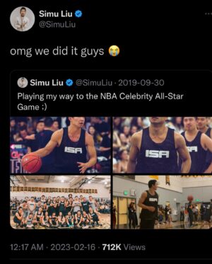 Simu Liu Instagram - it was a dream, until it wasn’t…

thank you @nba and @nbaallstar for making dreams come true. let’s run it back soon