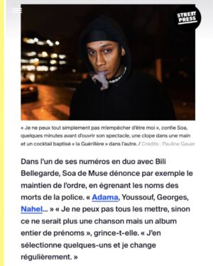 Soa De Muse Instagram - Merci StreetPress @streetpress 
Pauline Gauer @paulinegauer 
Bénédicte Gilles @benlecookie
Article à lire sur StreetPress.com

Fière d’avoir réalisé cet interview chez moi à @labouche_cabaret aux côtés de ma famille @mascaremascare @grand.soir @bilibellegarde_bililarme avec aussi l'intervention de @paloma_hugobardin et virginie despentes 
✨

Merci à mon équipe behind the scenes ,bisous @m3duza  pour cette wig ...et un merci spécial à @paullevrez ❤️✨

BOOYAH