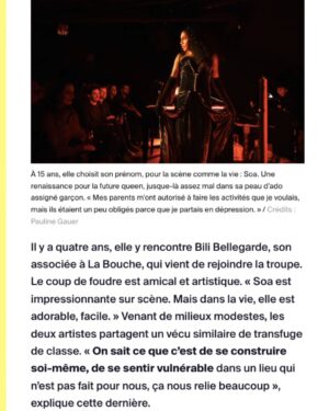 Soa De Muse Instagram - Merci StreetPress @streetpress 
Pauline Gauer @paulinegauer 
Bénédicte Gilles @benlecookie
Article à lire sur StreetPress.com

Fière d’avoir réalisé cet interview chez moi à @labouche_cabaret aux côtés de ma famille @mascaremascare @grand.soir @bilibellegarde_bililarme avec aussi l'intervention de @paloma_hugobardin et virginie despentes 
✨

Merci à mon équipe behind the scenes ,bisous @m3duza  pour cette wig ...et un merci spécial à @paullevrez ❤️✨

BOOYAH
