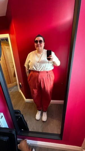 Sofie Hagen Instagram - (The last one is my fave.)

I will often take videos of outfits for my stylist @whatlydiamade to get her approval or thoughts or ideas. I thought I’d show them to you.

Details:
1.👖: @lucyandyak 👔: @jacamouk 🕶️: @aceandtate 
2.👖: @lucyandyak 👔: @wraynyc 👟: @newbalance 
3.👖: @lucyandyak 👔: @joebrowns
4.👖: @lucyandyak 👔: @jacamouk 🎒: @rains 
5.👖: @lucyandyak 👔: @jacamouk 🧥: @lucyandyak 
6.👖: @lucyandyak 👔: @jacamouk 🧥: @lucyandyak 
7.👖: @lucyandyak 👔: @jacamouk 👟: @newbalance 
8.👖: @lucyandyak 👕: @uniqloeurope 👟: @newbalance 
9.👖: @lucyandyak 👔: @jackandjones 👟: @newbalance 
10.👖: @lucyandyak 👕: @uniqloeurope 🦺: @fashionbrandcompany 👟: @newbalance 
11.👖: @lucyandyak 👔: @jacamouk 🧥: @lucyandyak
12.👖: @lucyandyak 👔: @joebrowns 🕶️: @aceandtate 

I’m still on this journey to be more masc presenting. It feels more like home. And it’s terrifying too. For so many complicated reasons.

But I like these outfits. Even though, yeah, it’s the same outfit in different colours. Shut up.