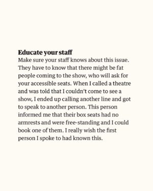 Sofie Hagen Instagram - LINK IN HIGHLIGHTS ⬆️

I would love to hear from you, if you’ve had any success in asking your local venues for better Fat Accessibility.

Thank you to @standcomedyclub, @phoenixartsclub and @monkey.barrel.comedy (all mentioned in the article) but also ALL the venues on my latest tour AND @sohotheatre and @billmurraypub. And @thepleasance. (I also know that @assemblyfest and @underbellyedinburgh are working on it!)

The dream is for @dmtwestend and @lwtheatres would help out with London’s biggest theatres. 

I will put the link in my highlights so it’s always there. You can always grab it and send it to your venue of choice.
