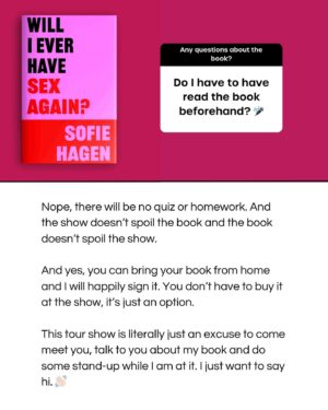 Sofie Hagen Instagram - 🫦 COVER REVEAL! Hardback, audiobook and eBook out on May 23rd. Pre-order now. What a goddamn sexy book.

@blinkpublishing @bonnierbooks_uk #WillIEverHaveSexAgain #HappyValentinesDay