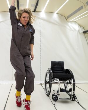 Sophie Morgan Instagram - I remember being so moved by the image of the man beside his chair in the water (@tsapatakis_a 👉🏻) the first time I saw it; it brought me to tears. 

When I knew I would be experiencing weightlessness at zero gravity, I asked if I could recreate it. And here it is—my fantasy, a reality. 

In weightlessness, I was free from the constraints of my disability, as though I were in water, but zero gravity feels better than water. It feels strangely more natural, somehow. 

After two decades of being paralysed, my mind couldn’t take it all in, and yet, it felt familiar to be “upright” like I was in my memories, in my dreams…in one of my drawings. 

When I returned from zero-g, I found this line drawing I had made not long after my injury, and its sentiment shook me. 

I think these images prove that “Disability” is a construct, an ever-evolving paradigm, one that we all have the power and the responsibility to change. 

It also feels important that me and my wheelchair are in a space that currently belongs to those pushing the limits of human potential, touching and testing the future of travel. 

I’ll never forget this feeling. In truth, I have been dreaming of experiencing it again ever since. 

##ZeroGravity #Weightlessness #TheFutureOfTravel #TakeUpSpace #Disability #Paraplegic #Disabled #FightToFly #HelloSunshine #Channel4 #GlassCeilings #BeyondBarriers #Changing #Perceptions #Space #Weightlessness