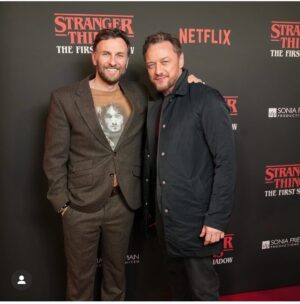 Steven Cree Instagram - Press night of #strangerthingsfirstshadow . #boyfriendsofinstagram 
Wearing the great Ted Neeley’s face on my chest.