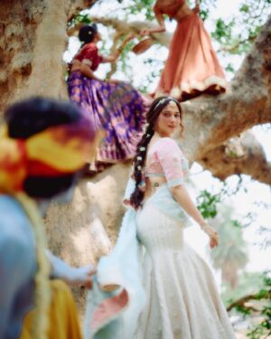 Tamannaah Instagram - Without hesitation, I can say that this is the best campaign I’ve worked on in my 18-year career.

Everyone involved, including myself, was in a state of peace and service throughout the process.

Each shoot is always filled with love and care, but this one was especially unique. Despite the intense heat, we experienced moments of serenity with the perfect shade, drizzle, and light - almost as if the universe was guiding us.

There were times when I felt a transcendent connection while embodying Radha, and a divine force seemed to be behind it all. This divinity is evident in the campaign’s visuals, thanks to the person behind it all @karantorani . He is truly a creative genius and one of the most talented young designers I’ve had the privilege to work with.

@karantorani tells the most captivating stories through his work. Each phase of love in this campaign has been depicted beautifully. His emphasis on storytelling over simply showcasing the collection highlights the true essence of a brand. 💗🌸🦚

Thankyou for all the love 🌸