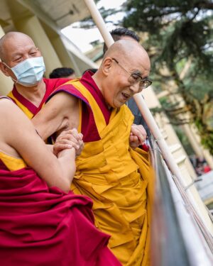 Tenzin Gyatso Instagram - HHDL looking down from the balcony of the Main Tibetan Temple at well-wishers gathered below on the second day of his teachings in Dharamsala, HP, India on September 16, 2022. Photo by Tenzin Choejor #dalailama
