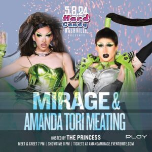 The Princess Instagram - WED MAY 8 - 🏁 🚨 PLAY is Calling A MANDATORY MEETING For ALL the Heel  Clacking Enthusiasts in the 615!! 🏁🚨 Get ready for a DOUBLE Dose of Drag Race Season 16 b/c Mirage & Amanda Tori Meating are ready to slay our stage w/ host @thedragprincess for @hardcandyevents ! 
So come PLAY w/ the Dolls & @queenperplexity for a night of 🐱! Show @ 8PM w/ a 7PM Meet & Greet w/ @mirage_amuro & @amandatorimeating beforehand. 🎟️: AmandaMirage.Eventbrite.com or the link in our bio! 

#playnashville #playdancebar #rpdr #gaynashville