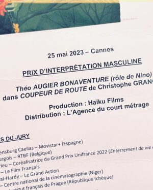 Théo Augier Instagram - merci @unifrance @festivaldecannes ✨

et toute l’équipe @haikufilms @christo_chauvin @elisapp @aurelielannoy @radeffarcadi et tous les autres