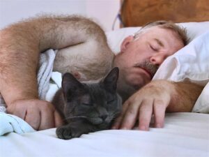 Tim Hooper Instagram - Sleepin in Saturday. Me and Sister 🐱 are gettin a little R&R this weekend.

#sleepingin #sleepinginsaturday #sleepingcatsofinstagram #stayhealthy #stayhome #staysafe #catsofinstagram #kittycuddles #papabear #mustachesofinstagram #letmesleep #smilefrown