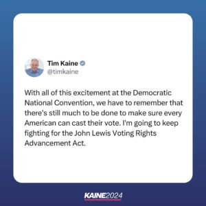 Tim Kaine Instagram - With all of this excitement at the Democratic National Convention, we have to remember that there's still much to be done to make sure every American can cast their vote. I'm going to keep fighting for the John Lewis Voting Rights Advancement Act.