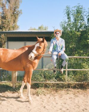 Todd Smith Instagram - Cowboy Clown @todderic ⭐️
Photographer: @carianneolder 
Producer: @polderexpress
Videographer: @bysammismith
Makeup: @downtoclownmakeup
Stylist: @brandenruiz
Custom suit: @stonedbymegs
Boots: @pskaufman 
Location: @lilbarnridingschool
Shot on @kodakprofessional #kodak200