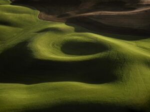 Tom Hegen Instagram - The Palouse Series

The rolling hills of the Palouse region, an area of the American northwest that spans over 3,000 miles. Endless green fields fill every inch of these frames. 

At a quick glance, the landscape looks likes the folds of moss-coloured fabric, but, on closer inspection, subtle whorls left by tractor trails reveal that humans have cultivated the land. The fertile soil is a result of ancient volcanic activity and erosion over thousands of years.