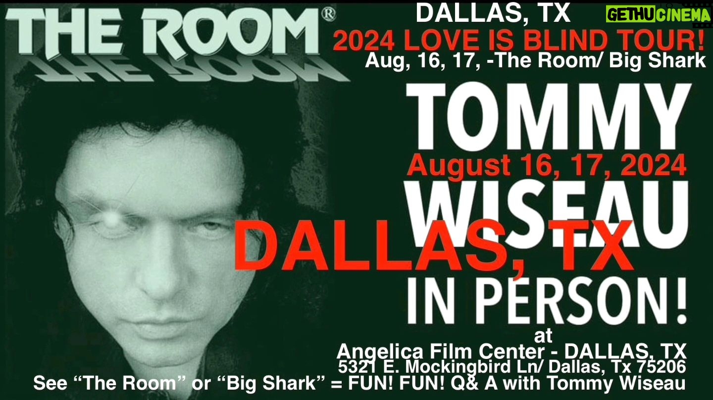Tommy Wiseau - 234 Likes - DALLAS !!! I'M HERE !!! I'LL SEE YOU TOMORROW IN PERSON !!!😎🏈
Q&A FOR EVERY SCREENING😎
BIG SHARK🦈 Q&A (BEFORE SCREENING) August 17
Go to TheRoomMovie . Com website, scroll down to DALLAS under BIG SHARK, and click ANGELIKA FILM CENTER
THE ROOM🐶 Q&A (BEFORE SCREENING) August 16, 17
Go to TheRoomMovie . Com website, scroll down to DALLAS under THE ROOM, and click ANGELIKA FILM CENTER