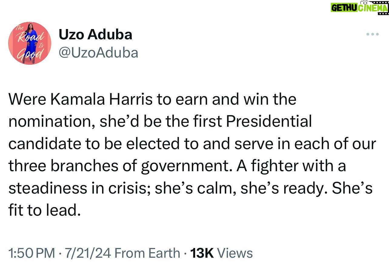 Uzo Aduba - 24.5K Likes - Fit to lead. Ready to serve. #Harris2024
