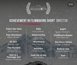 Veronika Dash Instagram - Thank you to everyone who played a part in making this film with us!!! Excited to be nominated in 4 categories at the @mammothfilmfestival 🏔️🏆 

- Best Director | @andrew_sandler 
- Best Actress | Short @veronikadash 
- Best Cinematography | Short @guillermocameo 
- Achievement in Filmmaking

It takes a village — quite literally. It’s feels great to be recognized for our hard work and nominated by our filmmaking peers. Can’t wait to see everyone on the mountain March 2!! 🎿 

@dojohouseco @itsabiperl @burberryboxers @genghis_khen @sderlug @shannoncgriffin @dannypollack_ @lucas.rfx @_gluch @rossginsberg @colts.world @shiningrae @kevinlaxcomposer @iamadriandev @greggwalrod   everyone who supported us on @seedandspark 🙏🎥