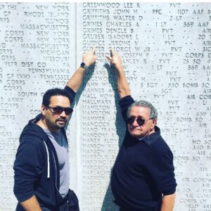 Vincent Laresca Instagram - Happy #fathersday to my dad! He stepped up and raised me as a single dad. He taught me to believe in myself and don’t care what people think. I admire him. He set the example. Photo is of us at WW2 memorial pointing to his Uncle Jerry who was killed in action fighting for our freedoms.