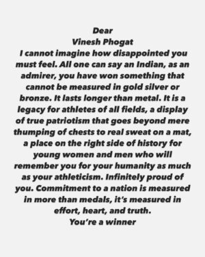 Vir Das Instagram - Dear @vineshphogat proud of you 🙏🇮🇳