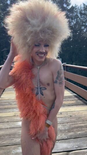 Vivian Vanderpuss Instagram - Catch me I’m falling! The 2024 Naked Bungy Jump with @mentalhealthrecoverypartners was a terrifyingly magical experience! Thank you so much to all of the generous people who donated! And thank you to everyone running the event!! I would highly recommend being a part of this event next year! 
.
.
@wildplaynanaimo #drag #bungyjump