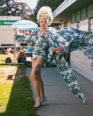 Vivian Vanderpuss Instagram - Im pulling out of the most fabulous glitter crash I’ve had in a long time. Pride this year was so spectacular! Thank you so much to everyone who came out to support all month long and into Pride week here in Vic. I met so many fab new people and basked in traditions new and old. I love our community! Thank you to @victoriapridesociety and all of the volunteers for putting on a great Pride event! 
✨
I made this whole look head to toe with fabric from @galafabrics and stones from @discodivas.sparkle expertly applied by the fabulous @charmaineniebergall !
Marvellous photos by @kzeilstraphoto 
.
#pride2024 #victoriapride #vivianvanderpuss #canadasdragrace