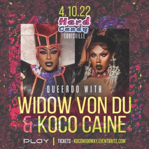 Widow Von'Du Instagram - Don’t miss our upcoming shows with Widow Von Du! 
4/8 - Huntington WV (Stonewall)
4/10 - Louisville KY (Play)
4/12 - Richmond VA (Fallout RVA)
4/13 - Indianapolis IN (Almost Famous)
Dragula’s Koco Caine joins on selected dates! See event listings for details.