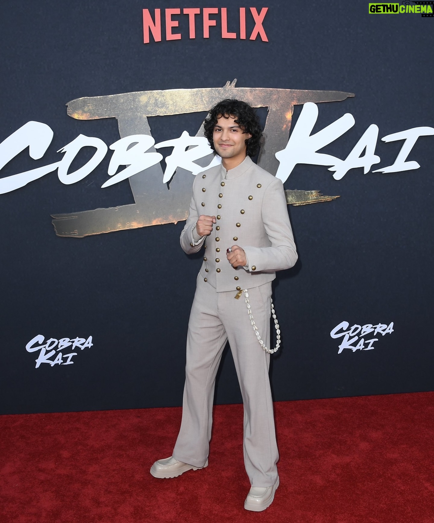 Xolo Mariduena - 853.9K Likes - Thank you to all who showed up at the premiere yesterday. To wrap up this show with all of our supporters is a gift. Cobra Kai Never Dies! Part 1 out now. Custom Threads by @ugomozie.
