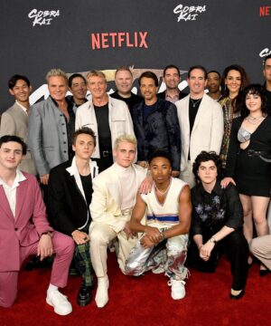 Xolo Mariduena Instagram - Thank you to all who showed up at the premiere yesterday. To wrap up this show with all of our supporters is a gift. Cobra Kai Never Dies! Part 1 out now. Custom Threads by @ugomozie.