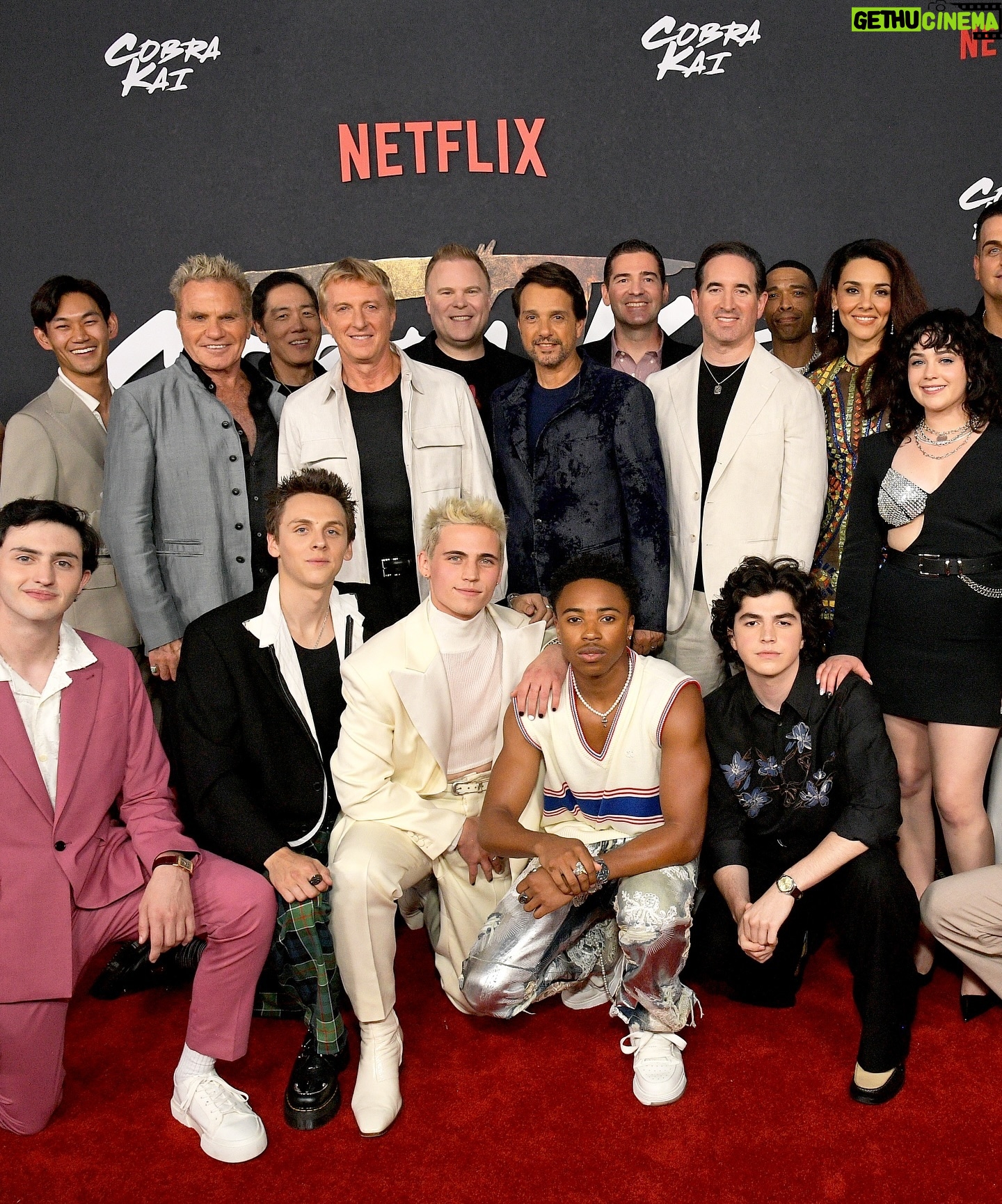 Xolo Mariduena - 853.9K Likes - Thank you to all who showed up at the premiere yesterday. To wrap up this show with all of our supporters is a gift. Cobra Kai Never Dies! Part 1 out now. Custom Threads by @ugomozie.