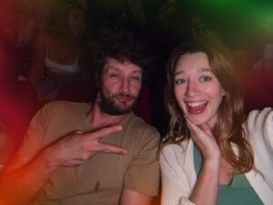 Yael Grobglas Instagram - Our genius friend @justinbaldoni made a phenomenal film. I cried an embarrassing amount and tried to hide it but probably failed. #itendswithus 
I am so proud of you and I love you friend !!!! 
❤️
Oh this is @brettdier and I at the theater after the film finished. Not just like here is an unrelated pic of me and Brett at some restaurant or something.