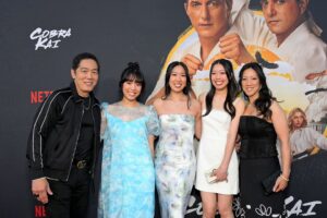 Yuji Okumoto Instagram - Had a great time at the premiere of Cobra Kai Season 6 with my beautiful family. Check out Part 1 now! @cobrakaiseries @netflix #cobrakai #cobrakaiseason6 #premiere #redcarpet #family