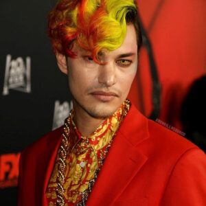 Zach Villa Instagram - The boy on fire 🔥
Happy 100 episodes @ahsfx !! Here’s to 100 more!
•
Stylist: @sydneylopez 
Hair: @charles_dujic 
Makeup: @andremakeup 
Fire colors: @lizette_gonz 
Suit and chain: @versace
•
#ahs1984 #ahs #fire #demon