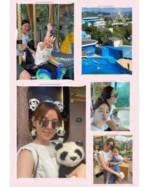Zoie Tam Instagram - 凡事盡力盡心 努力過就好❤️

開心的是 多年沒見的密友帶著她的小寶貝來港找我
當然我要一盡地主之誼趁這機會好好玩一番
第一時間我就諗到要去 @hkoceanpark
剛好正值是 #海洋公園夏水禮 
發現原來我的日本朋友跟韓國朋友都是鍾情於熊貓寶寶🐼
結果我們待在熊貓館將近兩小時🤪 
我看到他們的樣子也非常滿足
還在當天幫喜真妹克服了懼高恐懼 成功登上纜車👍🏻

這個月就在吃喝玩樂中渡過🤭