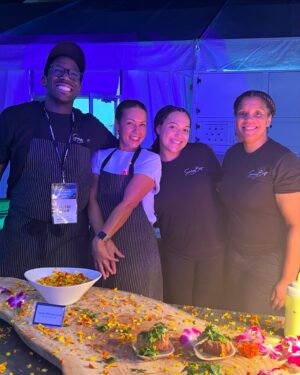 Adrienne Cheatham Instagram - My heart is so full. The Family Reunion @salamanderresort is the absolute best weekend of the summer. So much love, so many friends, and suuuuch amazing food. Thank you @chefkwameonwuachi and @officialsheilajohnson for sprinkling this magic on all of our hearts 🥰✨

This will require another post to capture all of the special moments with these amazing humans, but for now here’s a few highlights 🤗 (including the Creole Shrimp Toast with Lime Aioli and Herb salad I served Friday night) 

#thefamilyreunion #family #foodfestival #chef