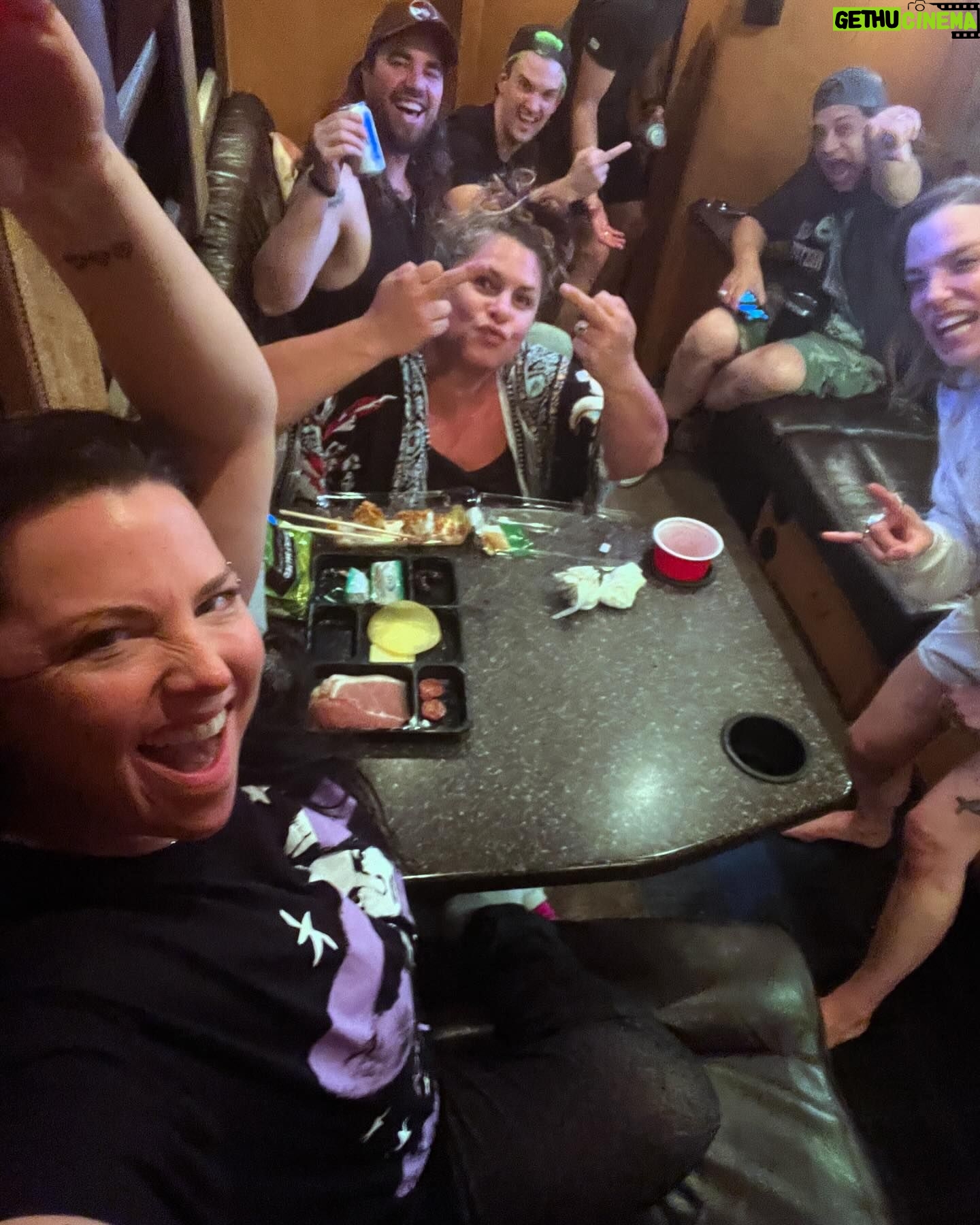 Amy Lee - 104.9K Likes - Rocklahoma was an epic adventure this year! Thanks to everyone for coming out and sticking out the heat AND torrential downpour that paused the day. And thanks to @halestormrocks for giving us a ride!
It was all so worth it in the end.
Image #1: Beth and Amy arrive like good girls on time for their flight
Image #2: Beth and Amy BAIL the airport with wild confidence after indefinite delays
Image #3: Party on the Halestorm bus (better than any fly day by x 1000000!)
Image #4: Big storm rolls in and sets are being crossed out and pushed back… 🙏
Image #5 Sweet, sweet victory
Image #6 Me, Lzzy, and my dad! ❤️