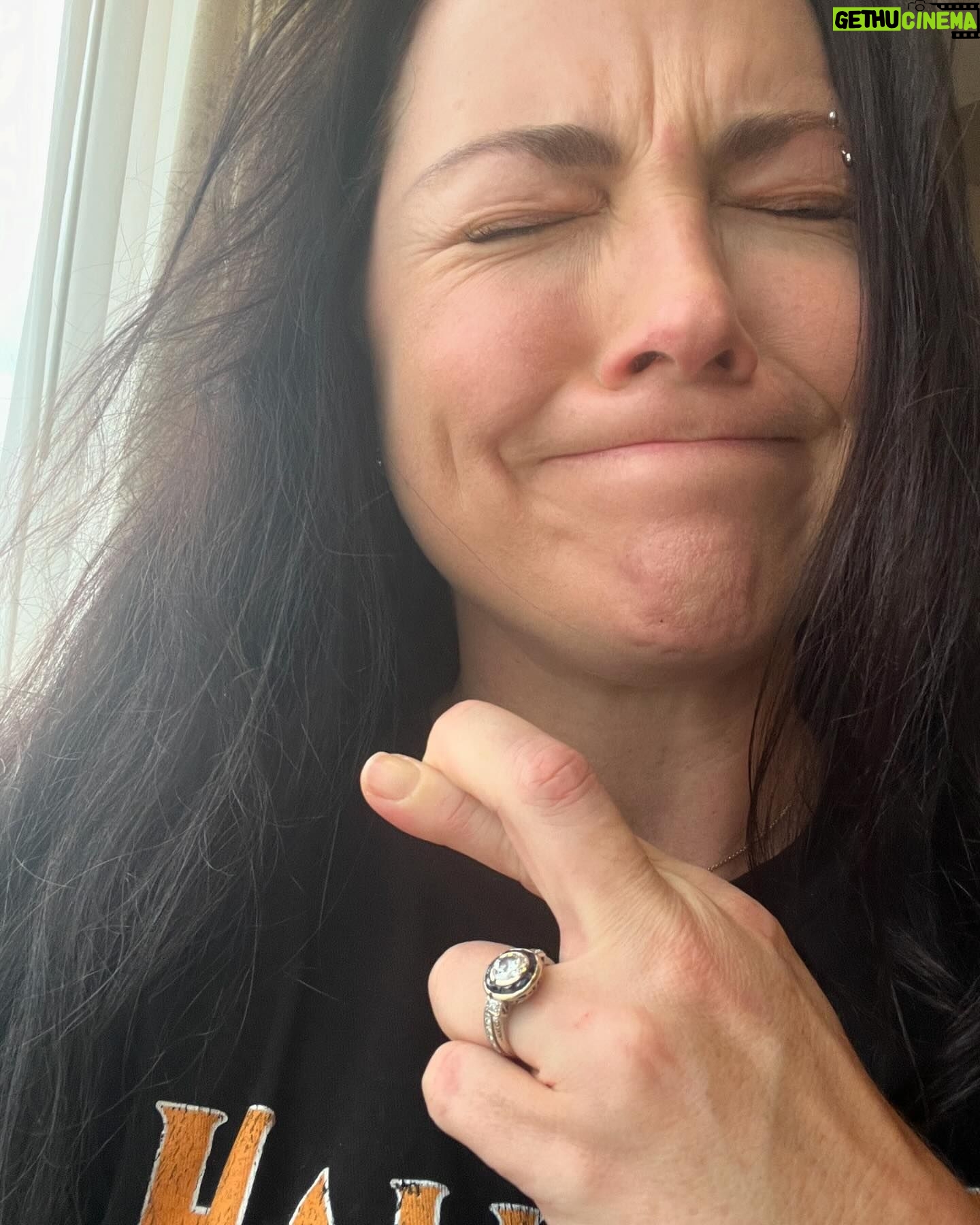 Amy Lee - 104.9K Likes - Rocklahoma was an epic adventure this year! Thanks to everyone for coming out and sticking out the heat AND torrential downpour that paused the day. And thanks to @halestormrocks for giving us a ride!
It was all so worth it in the end.
Image #1: Beth and Amy arrive like good girls on time for their flight
Image #2: Beth and Amy BAIL the airport with wild confidence after indefinite delays
Image #3: Party on the Halestorm bus (better than any fly day by x 1000000!)
Image #4: Big storm rolls in and sets are being crossed out and pushed back… 🙏
Image #5 Sweet, sweet victory
Image #6 Me, Lzzy, and my dad! ❤️