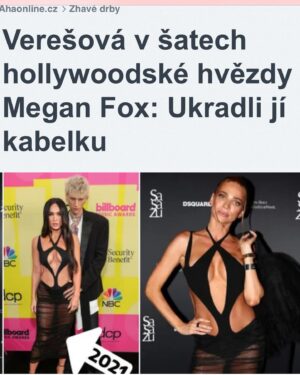 Andrea Verešová Instagram - “Poslední party v rámci Pražského Fashion weeku MBPFW si nenechala ujít Andrea Verešová (43). Jak už je její tradicí, oblékla se do velmi vyzývavých šatů, které byly korunkou na její neskutečné postavě. “
Tentokrát Andrea vynesla světoznámého návrháře Thierryho Muglera . 
Stejný model měla na sobě americká herečka  Megan Fox (38) na udílení cen Billboard Music Awards v roce 2021, kam doprovázela svého přítele, rappera Machine Gena Kellyho (34). “

Šaty tedy nejsou úplnou novinkou. 

 „ Manžel mi je koupil  před pár lety , ale až teď jsem si je odvážila obléct. Vyžadují odvahu a nebyla jsem si jistá jestli je veřejnost připravena. 
Každopádně, kdy jindy než na závěr týdne módy, kdy panovali třicítky a kde se nosí především výstřední a extravagantnejší modely. “

zdroj @blesk.cz @casopis_aha 
@mbpfw
