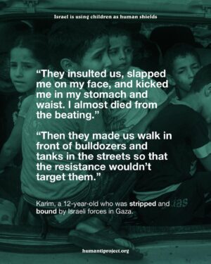 Armeena Khan Instagram - 🚨 Israel is systematically detaining, abusing and torturing Palestinian children 🚨

The civil society group ‘Defense for Children International Palestine’ (DCIP) has released a harrowing report that exposes the systematic detainment, abuse and torture of Palestinian children by Israeli forces. The report highlights severe human rights violations, including the use of children as human shields.

DCIP’s report documents widespread torture and abuse, with thousands of Palestinians, including children, detained without charge since October 7. The testimonies of the children reveal a systematic policy of dehumanisation and violence.

“They insulted us, slapped me on my face, and kicked me in my stomach and waist. I almost died from the beating.” 
Karim, a 12-year-old who was stripped and bound by Israeli forces in Gaza. 
“Then they made us walk in front of bulldozers and tanks in the streets so that the resistance wouldn’t target them.”

Shadi, a 14-year-old boy, described being detained by Israeli forces after they shot into a crowd of Palestinians awaiting food assistance. “They stripped us of our clothes, blindfolded us, tied us up, and beat us over our heads.”

“Dad, I saw death with my own eyes. The soldiers were debating in front of me whether to crush me under the tank chains or let the dogs eat me alive”
13-year-old Shehada

👉 EMAIL YOUR ELECTED OFFICIAL NOW! USE THE FREE TEMPLATE IN @humantiproject’s bio or visit HumantiProject.org 👈