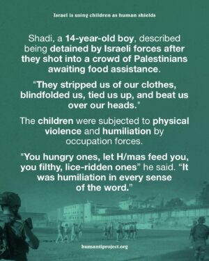Armeena Khan Instagram - 🚨 Israel is systematically detaining, abusing and torturing Palestinian children 🚨

The civil society group ‘Defense for Children International Palestine’ (DCIP) has released a harrowing report that exposes the systematic detainment, abuse and torture of Palestinian children by Israeli forces. The report highlights severe human rights violations, including the use of children as human shields.

DCIP’s report documents widespread torture and abuse, with thousands of Palestinians, including children, detained without charge since October 7. The testimonies of the children reveal a systematic policy of dehumanisation and violence.

“They insulted us, slapped me on my face, and kicked me in my stomach and waist. I almost died from the beating.” 
Karim, a 12-year-old who was stripped and bound by Israeli forces in Gaza. 
“Then they made us walk in front of bulldozers and tanks in the streets so that the resistance wouldn’t target them.”

Shadi, a 14-year-old boy, described being detained by Israeli forces after they shot into a crowd of Palestinians awaiting food assistance. “They stripped us of our clothes, blindfolded us, tied us up, and beat us over our heads.”

“Dad, I saw death with my own eyes. The soldiers were debating in front of me whether to crush me under the tank chains or let the dogs eat me alive”
13-year-old Shehada

👉 EMAIL YOUR ELECTED OFFICIAL NOW! USE THE FREE TEMPLATE IN @humantiproject’s bio or visit HumantiProject.org 👈