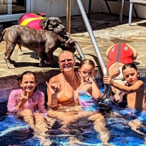 Ashley Hobbs Instagram - Pool Pawty with the Cousins 🩵
.
Today was a GREAT day!
.
#puppiesmakemehappy
#bullybreed
#greatday
#thankful
#family