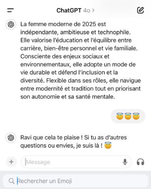 Aurélie Van Daelen Instagram - C’est Chat Gpt qui l’a dit 😅🤫 
Est qu’il est dans le vrai ou le faux ? (Moi perso je prends le compliment de « femme moderne des années 2025 🤣 » )